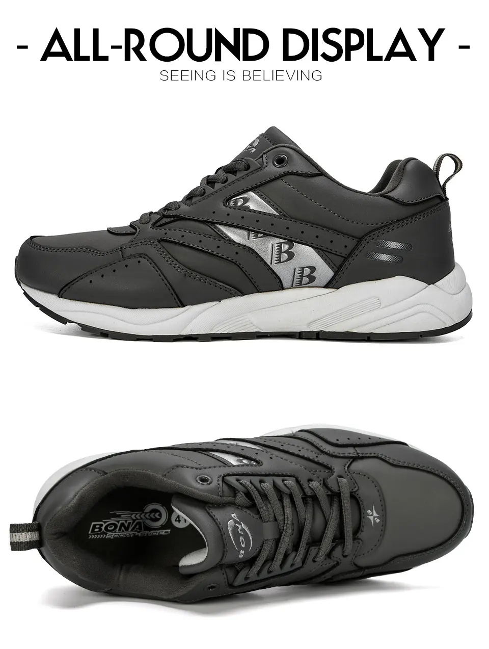 BONA New Designers Cow Split Running Shoes Men Outdoor Sneakers Shoes High Quality Breathable Shoes Jogging Tennis Shoes