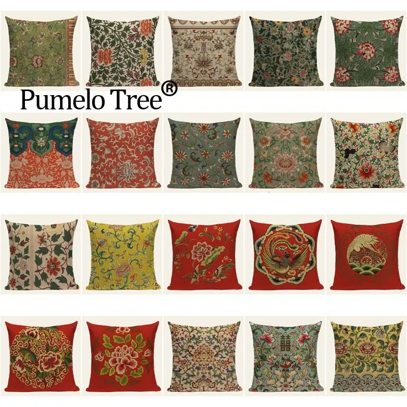 Винтаж деревенский декоративные Cushioncovers красочные подушки с принтом в китайском стиле Стиль льняная Подушка Чехол Диван Seat Обложка домашний декор на заказ