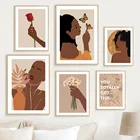 Абстрактная винтажная Картина на холсте в стиле бохо с изображением розы девушки бабочки скандинавские постеры и принты настенные картины для декора гостиной