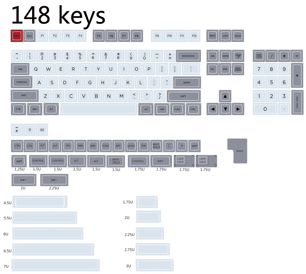 Серый светильник и серый микс DSA PBT 148 клавишный краситель сублимированный шрифт принт вишня MX Переключатель механическая клавиатура колпачок только брелков