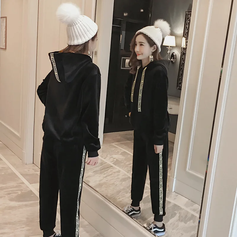 

Autumn Velvet Stacked Women's Set Zipper Hoodies Ruched Pants Set Sport Tracksuit Two Piece Outfit Active Sweatsuit