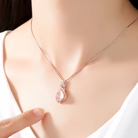 14k rose gold necklace pendant women charm pink crystal gold pendant chain luxury jewelry for women christmas princess necklace