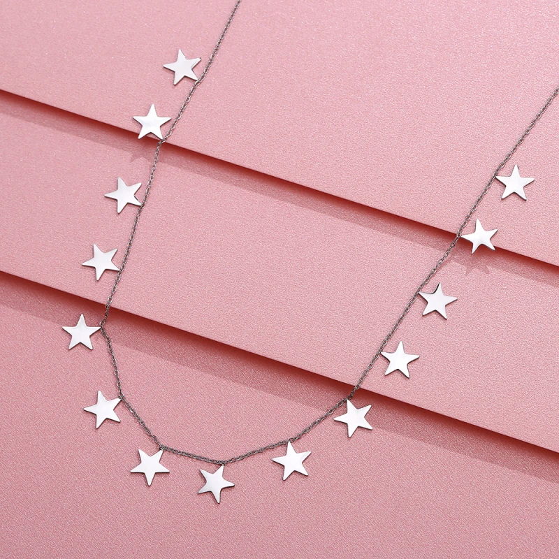 

Women's Choker Necklace Rose Gold Color Stainless Steel Stars Pendant Necklace Fashion Jewelry Accessories Collier bijoux 2021