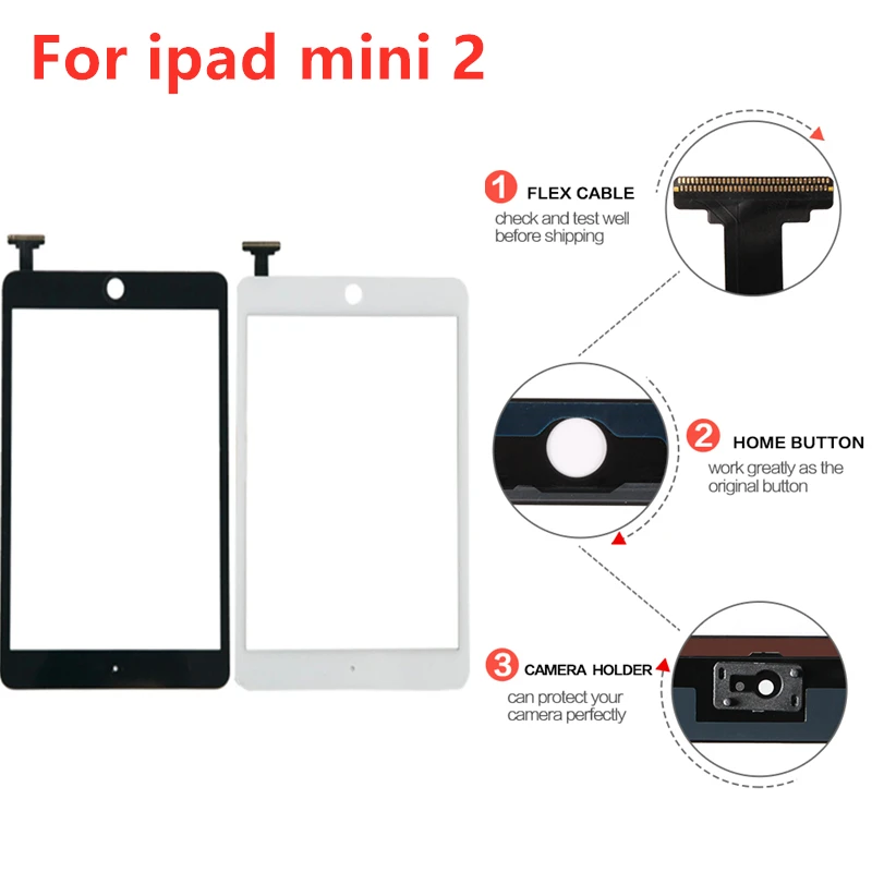 Для iPad mini 2 сенсорный экран дигитайзер стекло без домашней кнопки Нет IC для