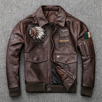 mens genuine motorcycle indian cowhide jacket cowhide flight suit jacket vintage distressed red brown cowhide jacket coat