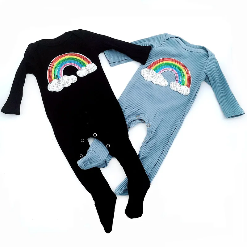 Conjunto acanalado de algodón suave para bebé y niña, Pelele de mangas largas de arcoíris de diseño nuevo liso, monos para niño, ropa para bebé