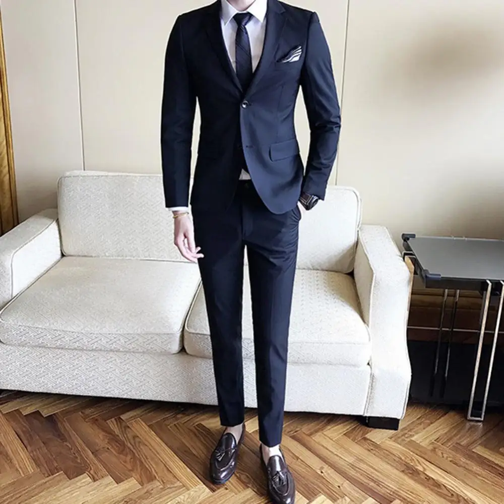 

Men Autumn Solid Color Lapel Collar Coat Jacket Vest Pants Business Suit Set