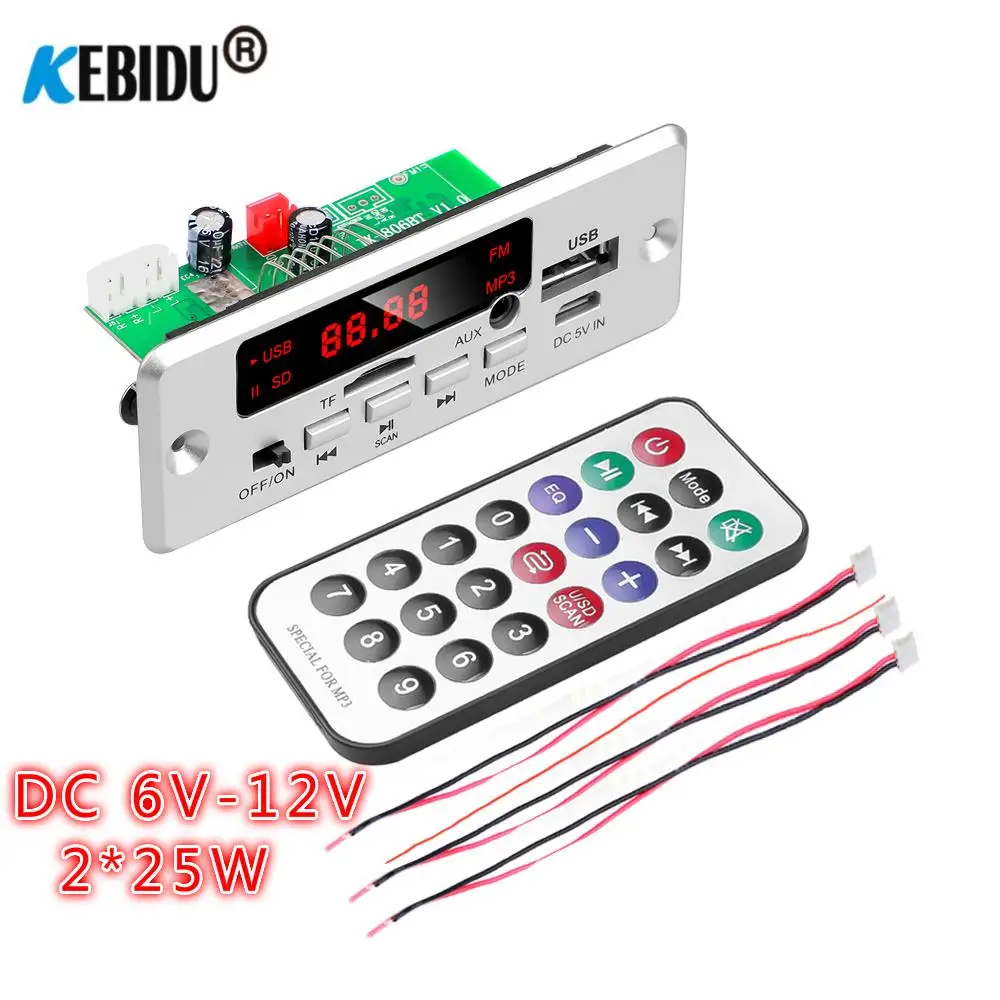 2*25 Вт усилитель 6В-12В MP3 WMA декодер плата автомобиля аудио USB TF FM AUX - Цена: 368.56
