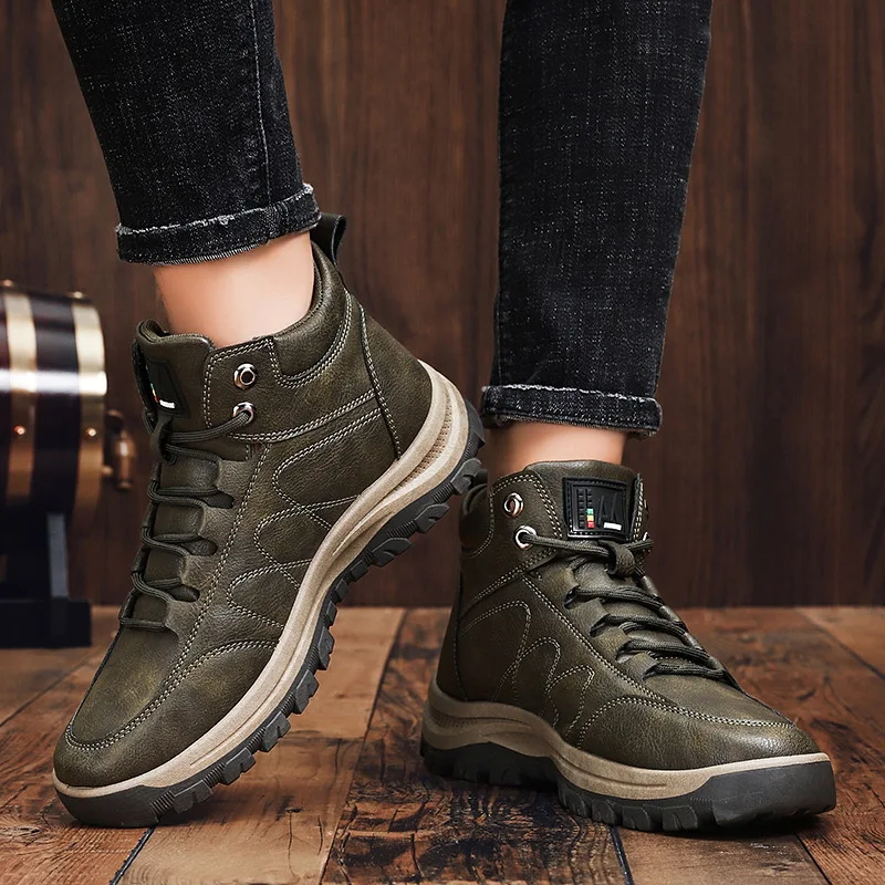 

High Quality Natural Leather Winter Boots Men Warm Ankle Snow Botas for Male Comfortable Outdoor Motorcycle Footwear
