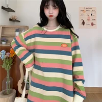 korean aesthetic striped cute graphic long sleeve t shirt kawaii long sleeved women sweater high street gothic clothes blouse