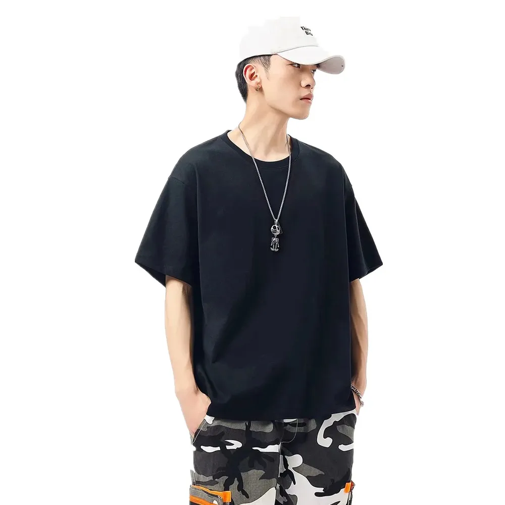 

Hot sale fashion short-sleeved show your own design print drop-shoulder street T-shirt 100% cotton solid more colors choose