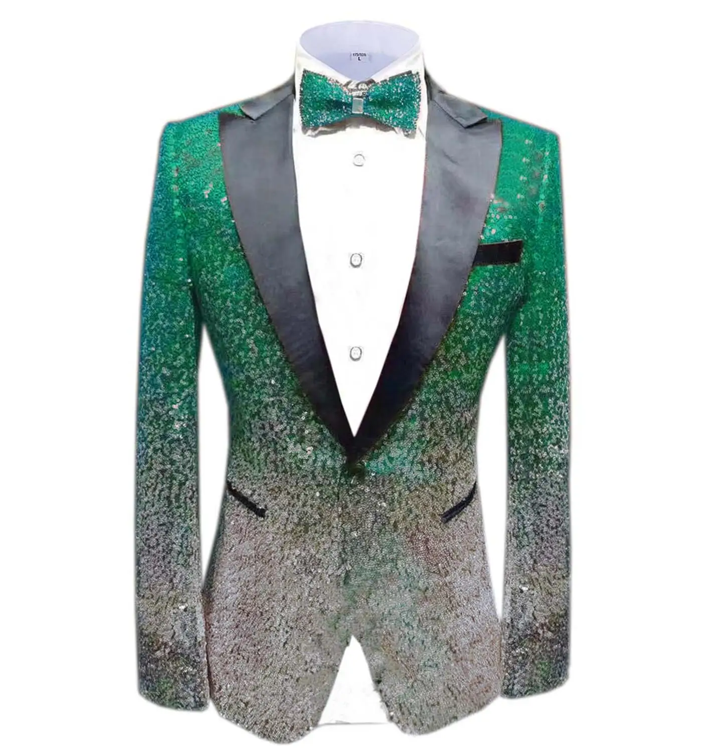Green-Silver 1 шт. Блестящий Мужской Блейзер костюм Slim Fit пиковая Нотч лацкан смокинг для вечеринка, Свадебный банкет ночной клуб блейзер - Цвет: Green-Silver