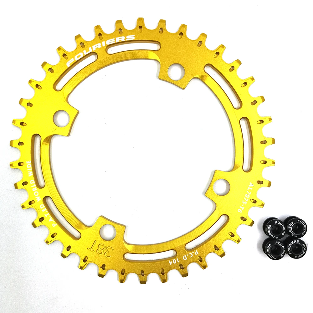 38T Gold Fouriers MTB горный велосипед Crank звездочка цепной передачи Алюминий сплав 7075-T651 полный ЧПУ сделано BCD104 велосипеда передняя Звездочка шатун 36/38/40T - Цвет: 38T Gold