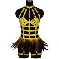 sexy chest harness bondage cage bra goth suspenders restraint leg straps lingerie for women feather skirt festival rave wear