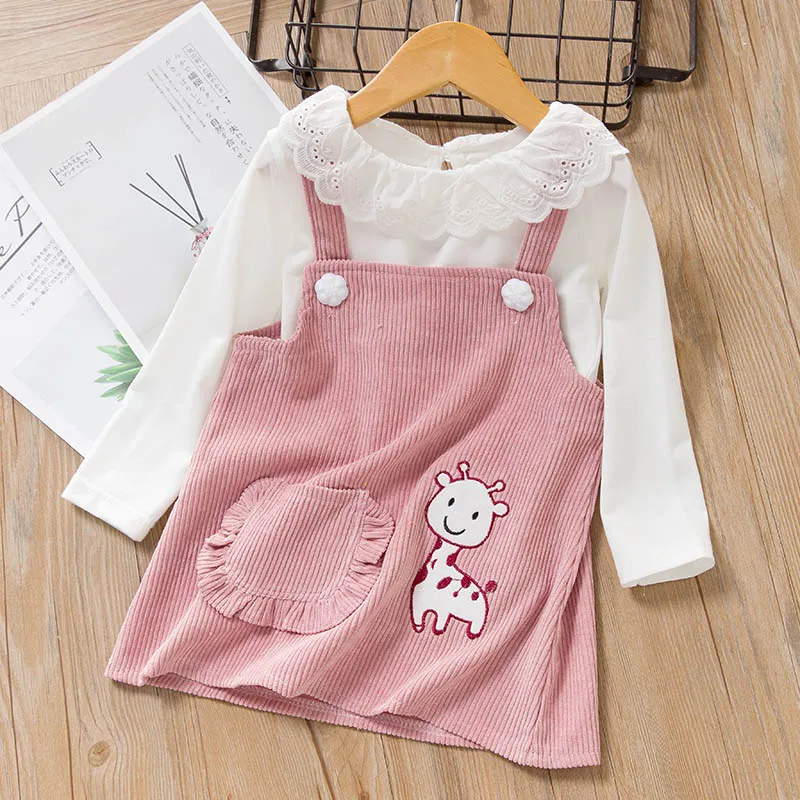 AY785 Pink Bear Leader/платье для маленьких девочек новое осеннее праздничное платье для девочек милое платье с рисунком жирафа для малышей Vestidos/комплект одежды для маленьких девочек - Color: AY785 Pink
