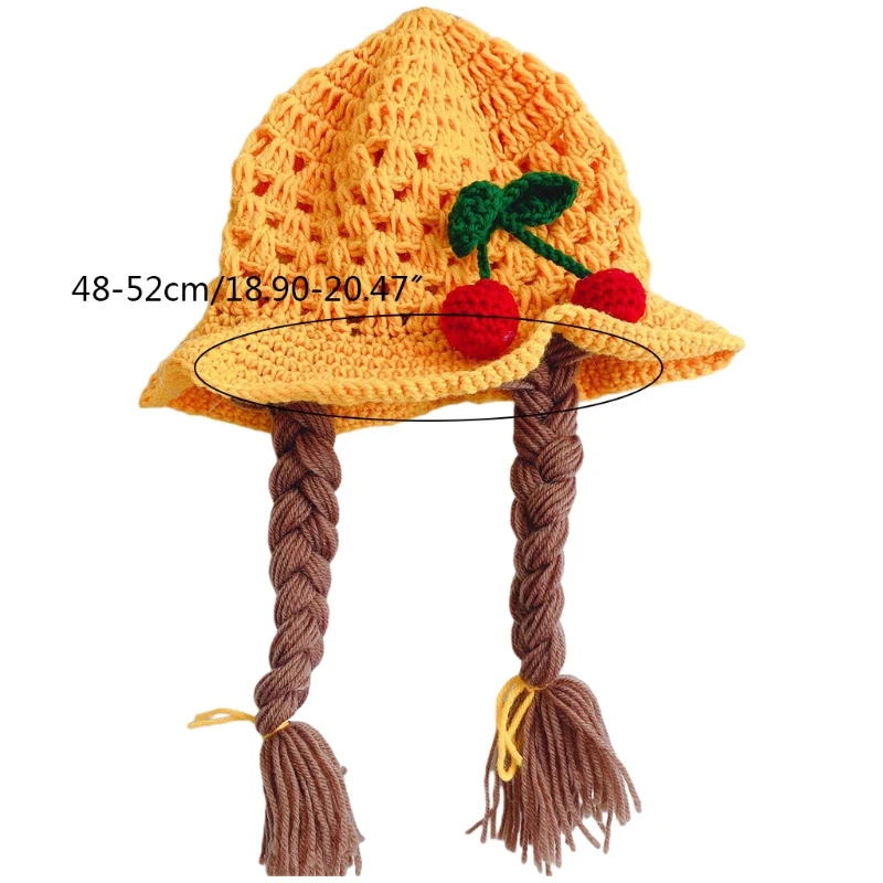 

Handmade Knitted Baby Girls Wig Hat Infants Photography Props Headwear Newborn Wigs Brades Kids Crochet Cap with Plaits