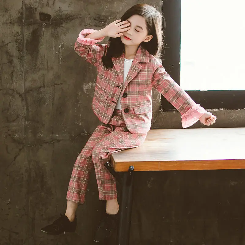

Girls Spring Autumn Suit 2021 New Childrens Suit Middle-Aged Children Show Fashion Suit Two-Piece Suit