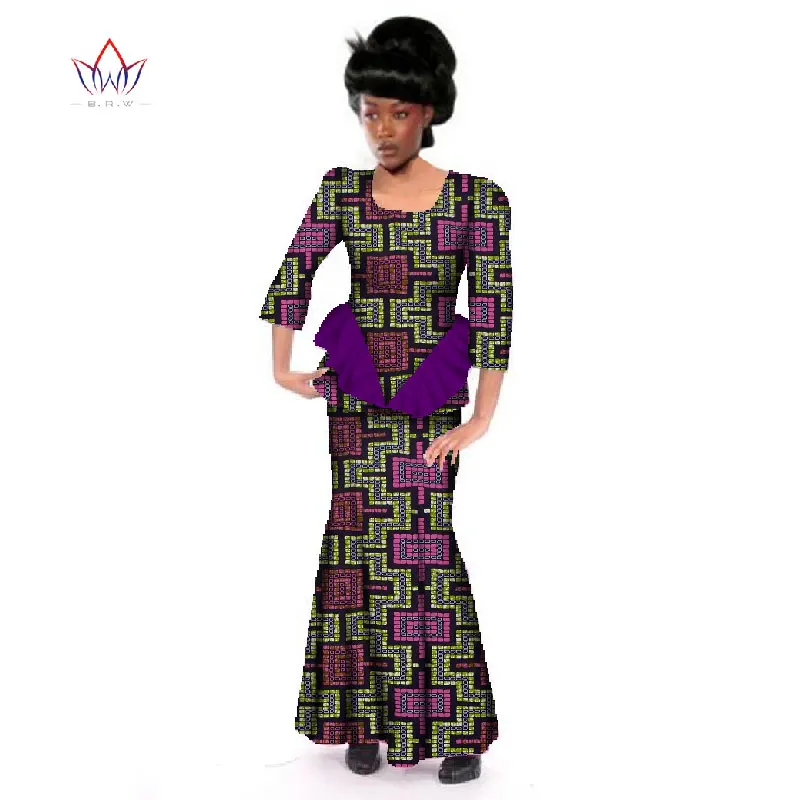 Summer  African Traditional Skirt Sets For Women African Dashiki Skirt Blouse 2 Piece Of Cotton Wax Clothing Plus Size WY152