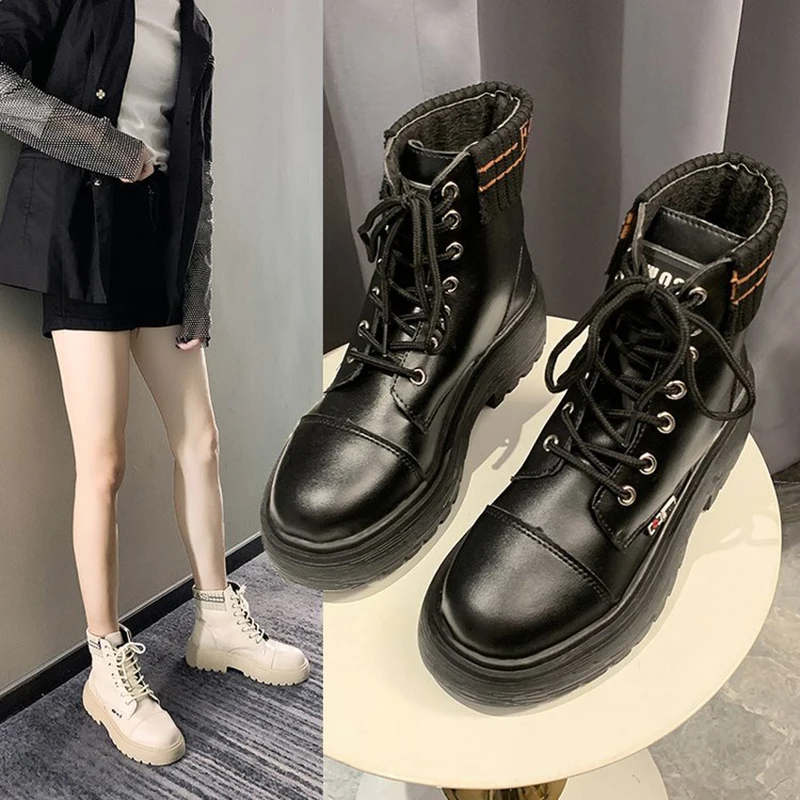 Новинка 2020 года Женские зимние ботинки на шнуровке в готическом стиле Черные