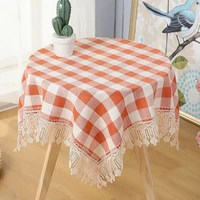 red plaid table cover round table cloth dust cover tablecloth picnic cloth pastoral soft linen breathable table towel