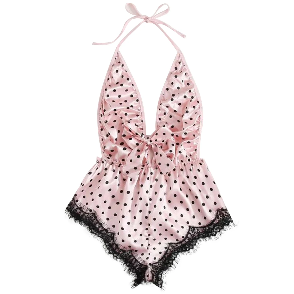 Женское сексуальное нижнее белье с бантом комбинезон в горошек открытой спиной и