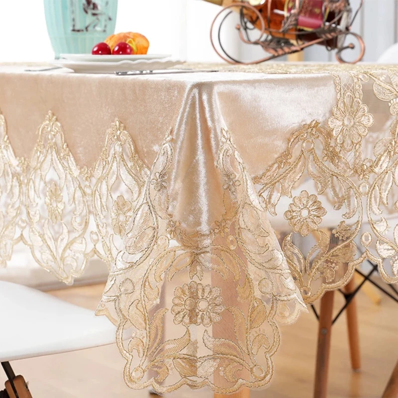 European High-Grade Velvet Table Cloth Rectangular Round Square Embroidery Tablecloth Coffee Tea TableCover Home Decor Towels