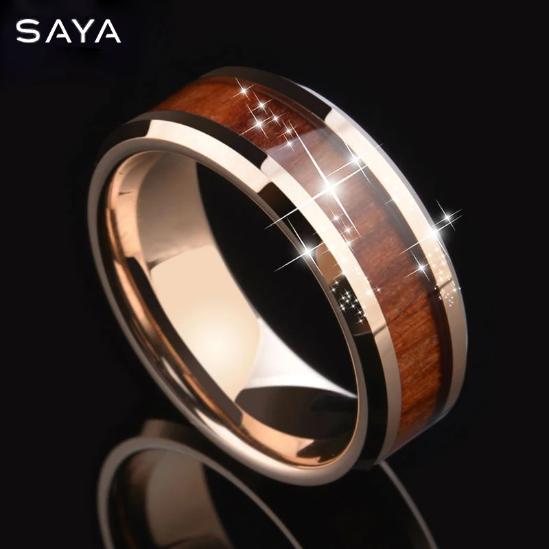 Кольцо из вольфрама и розового золота шириной 8 мм для женщин мужчин|ring band|wedding