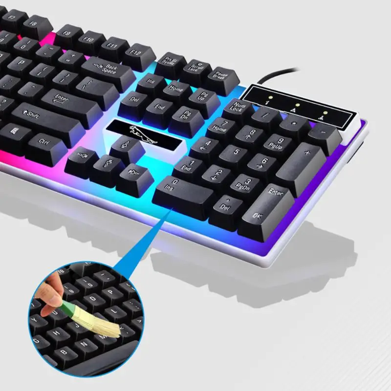 

G21B USB Wired Keyboard Mouse Set Rainbow-Color Backlight for Laptop Computer PC