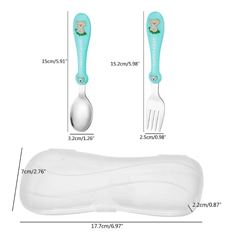 

J60B Baby Tableware Set Children Stainless Steel Utensil Infant Feeding Spoon Fork
