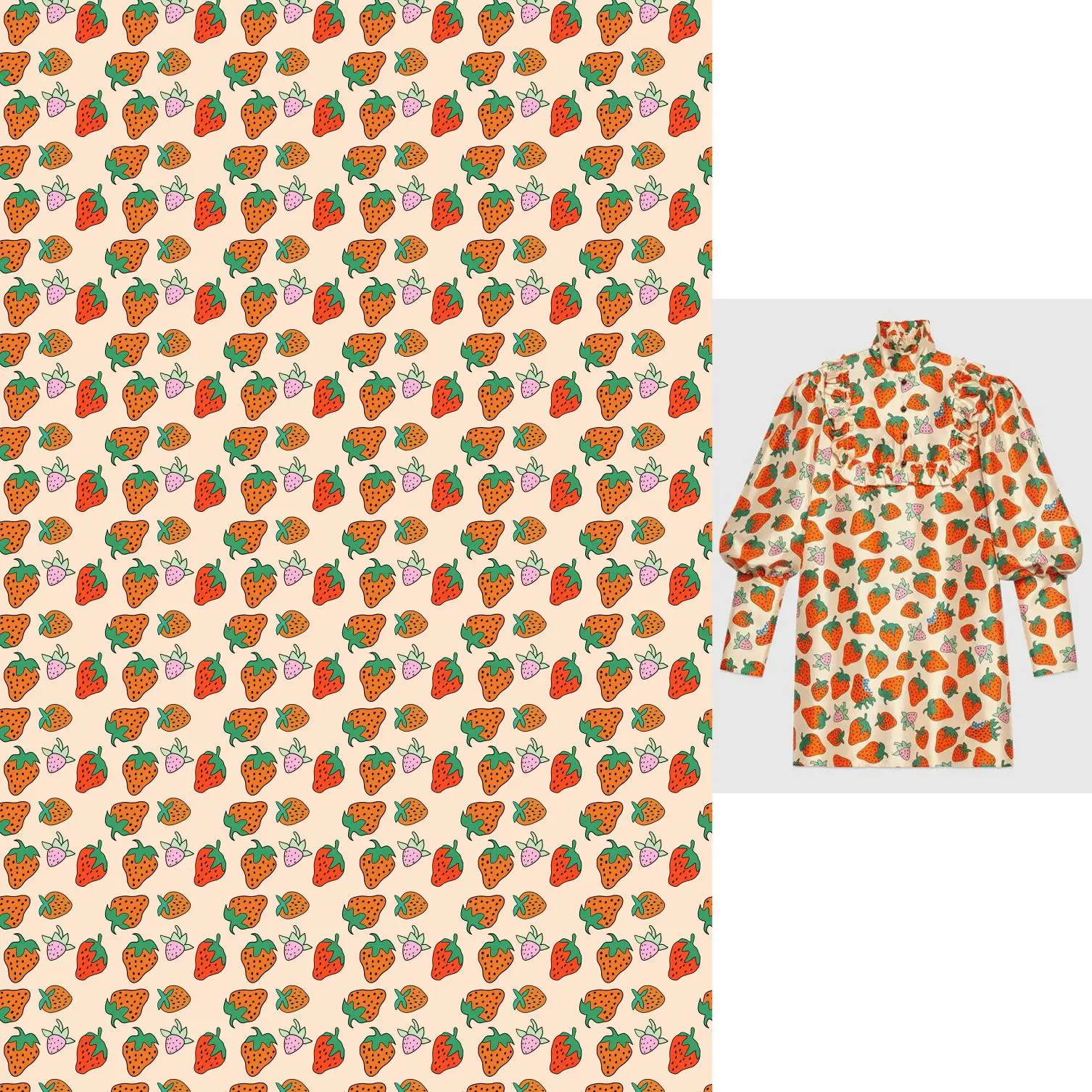 Логотип бренда клубника цифровая фототкань для платья ткань ручной работы