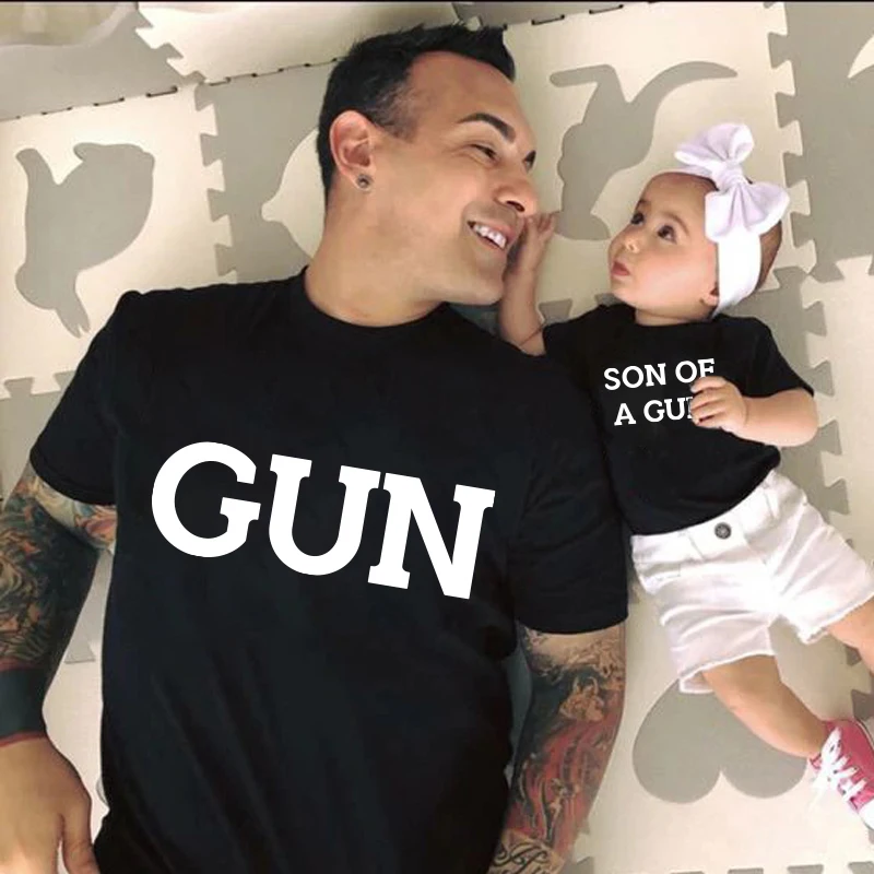 Пистолет SON OF A GUN маленькая милая футболка для всей семьи летняя одежда папы и