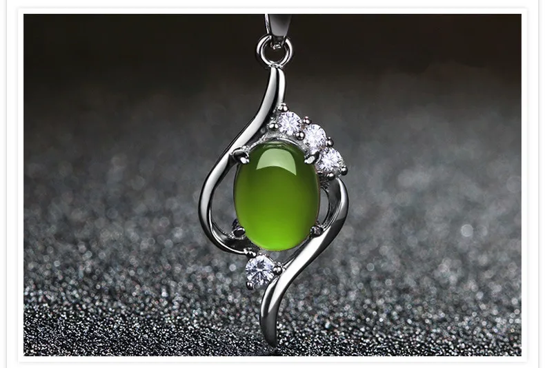 925 Серебряное Стерлинговое ожерелье Нефритовый изумруд подвески для женщин