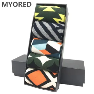 Новые мужские хлопковые носки MYORED 2018, Классические деловые повседневные носки с геометрическим рисунком, мужские короткие носки, вечерние подарочные носки