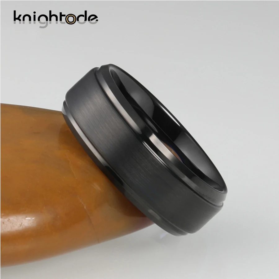 6mm 8mm Black Wedding Band Tungsten Carbide Ring Lovers Jewelry Gift With Beveled Edges Brushed Surface Design Comfort Fit |