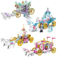 princess girls friends carriage royal horse rose carro building blocks kit bricks model diy assembly toys kids birthday gifts