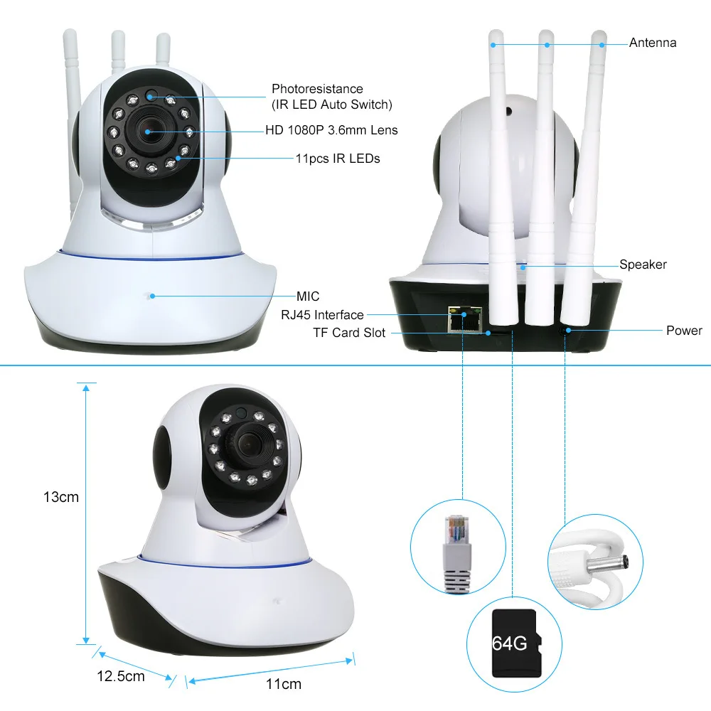 Умная Беспроводная IP-камера видеонаблюдения 1080P Wi-Fi двухстороннее аудио