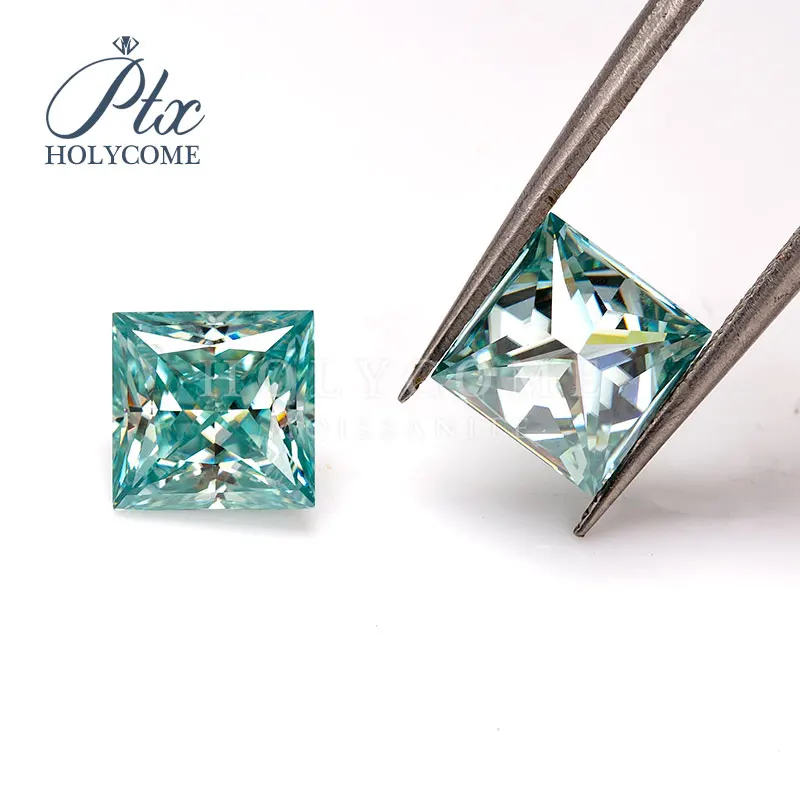 

8X8mm2020 hot sale blue color princess cut moissanite diamond ring moissanite supplier factory direct supply