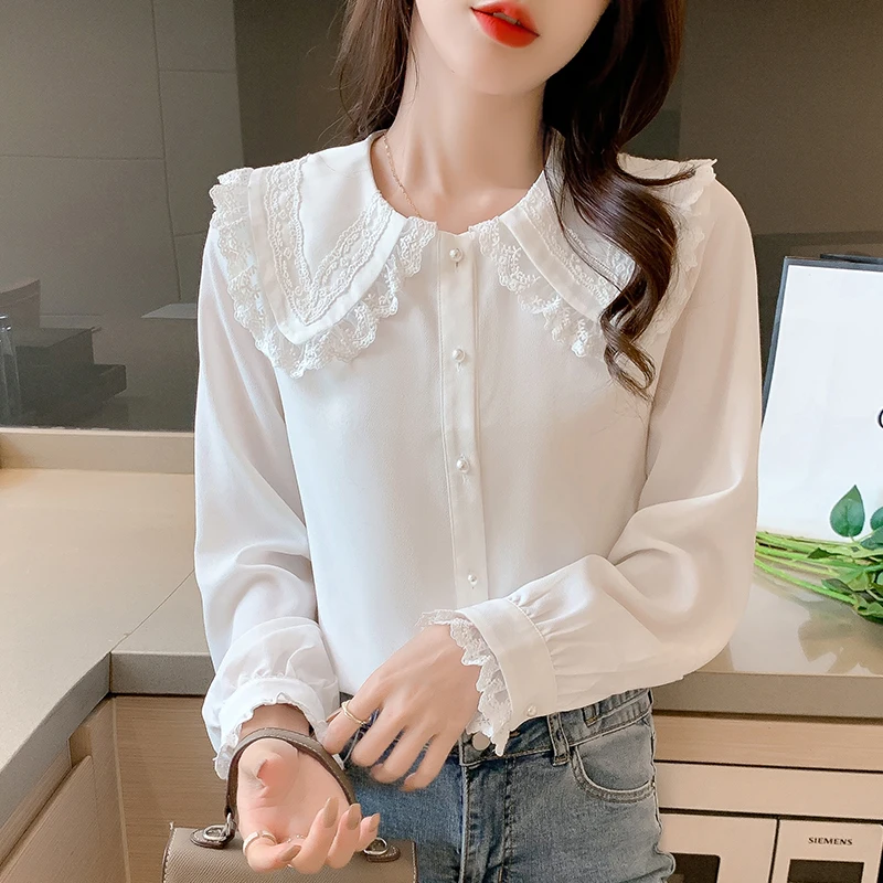 

Женская блузка с длинным рукавом и воротником «Питер Пэн»