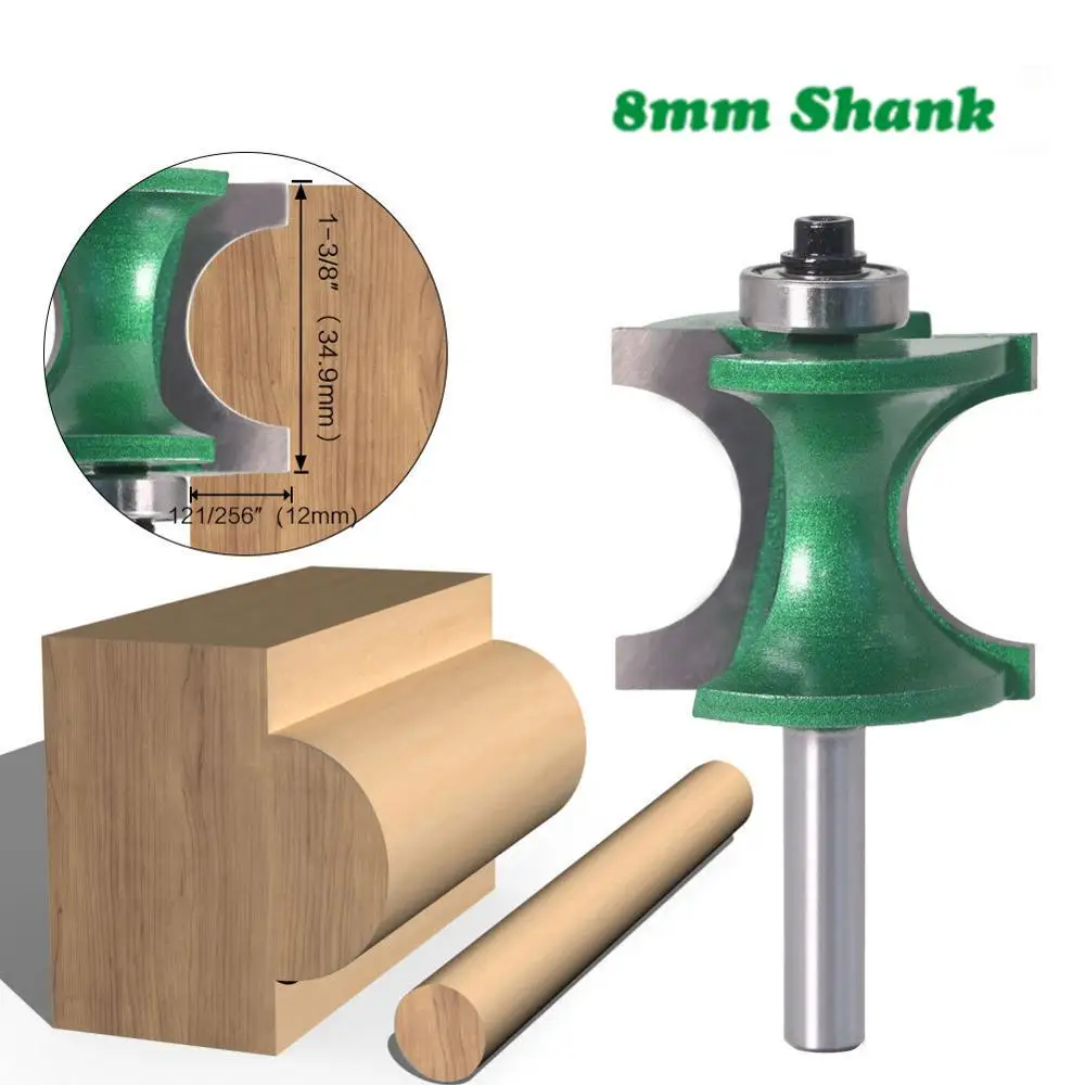1PC 8mm Shank Bullnose Half Round Bit Convex Mill Router Bits Wood 2 Flute Bearing Woodworking Tool Milling Cutter