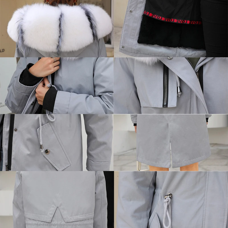 Пальто с натуральным мехом Женская парка из натурального Лисьего меха зимнее