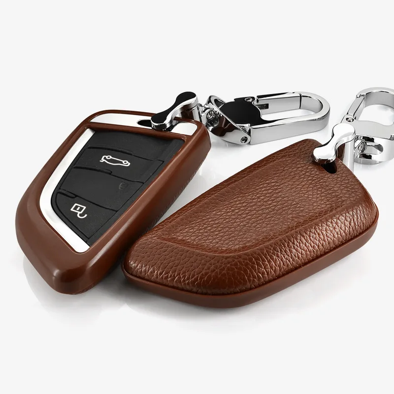 

Cow leather +ABS key Cover key protect shell For BMW X1 X5 X6 2 Series 5 Series 7Series 2014-2017 keychain Accessories