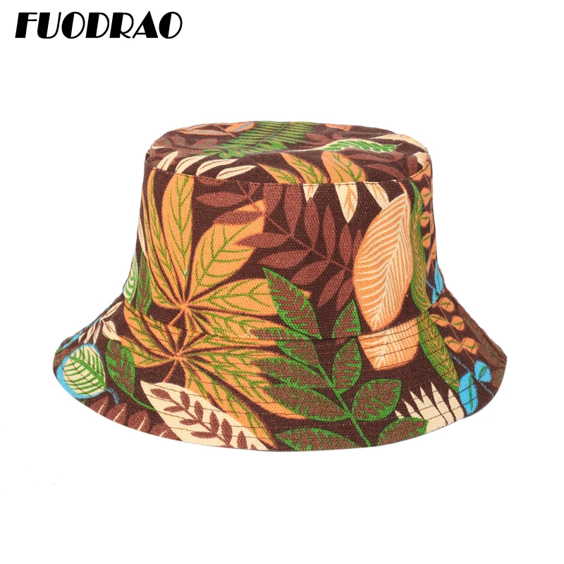 

FUODRAO New Summer Panama Bucket Hats Reversible Women Basin Cap Print Sun Hats Visor Men Outdoor Travel Fisherman Hat M27