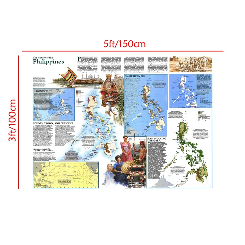 

Retro 1986 Philippines Map 150x100cm Non-woven Wall Poster Art Painting Home Decor World Map for Student School Office Supply