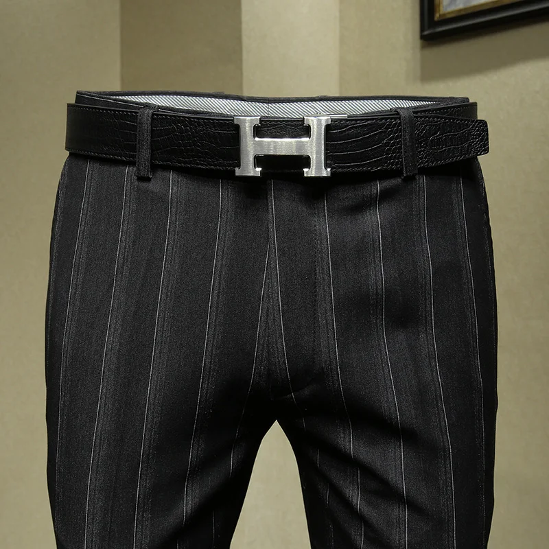 Мужские брюки черный темно-синий большой полосатый уличная костюм Смарт