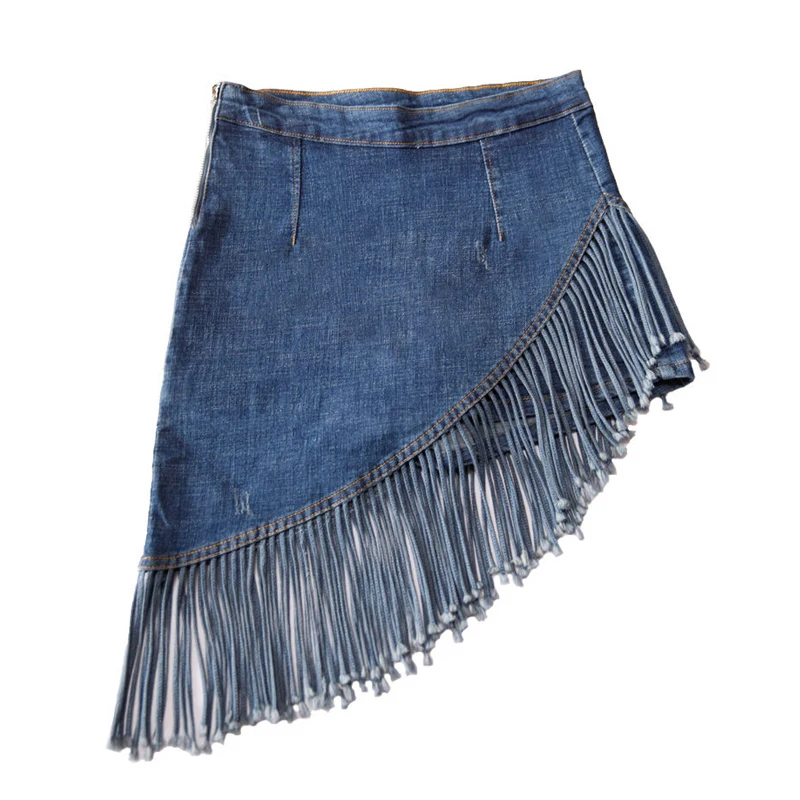 

Tassel Washed Denim Skirt Woman High Waist Asymmetric Short Skirt Female Fashion Streetwear Summer Mini Jeans Skirts