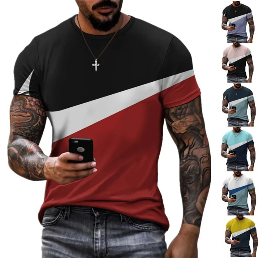 

Летние Новые мужские рубашки больших размеров в стиле Харадзюку, Лоскутная цветная рубашка с принтом и коротким рукавом, Уличная Повседнев...