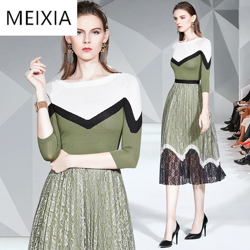 Женский Повседневный комплект из двух предметов MEIXIA Вязаный топ с круглым