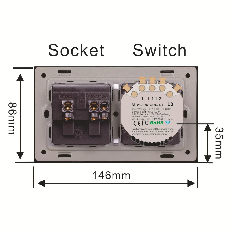 ASEER Tuya/Ewelink 1-2-3 банды WiFi смарт-переключатель с гнездом Хрустальная стеклянная
