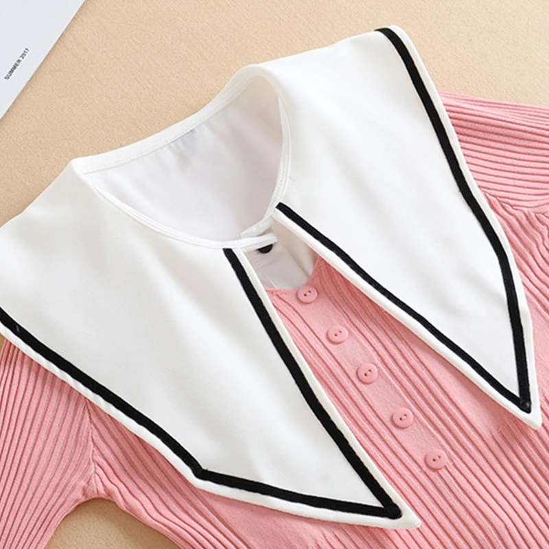 

Women Striped Pointed Long Lapel Half Shirt Dickey Button Detachable Fake Collar LX9E