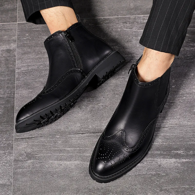 Мужские ботинки челси черные коричневые на нескользящей подошве для ранней